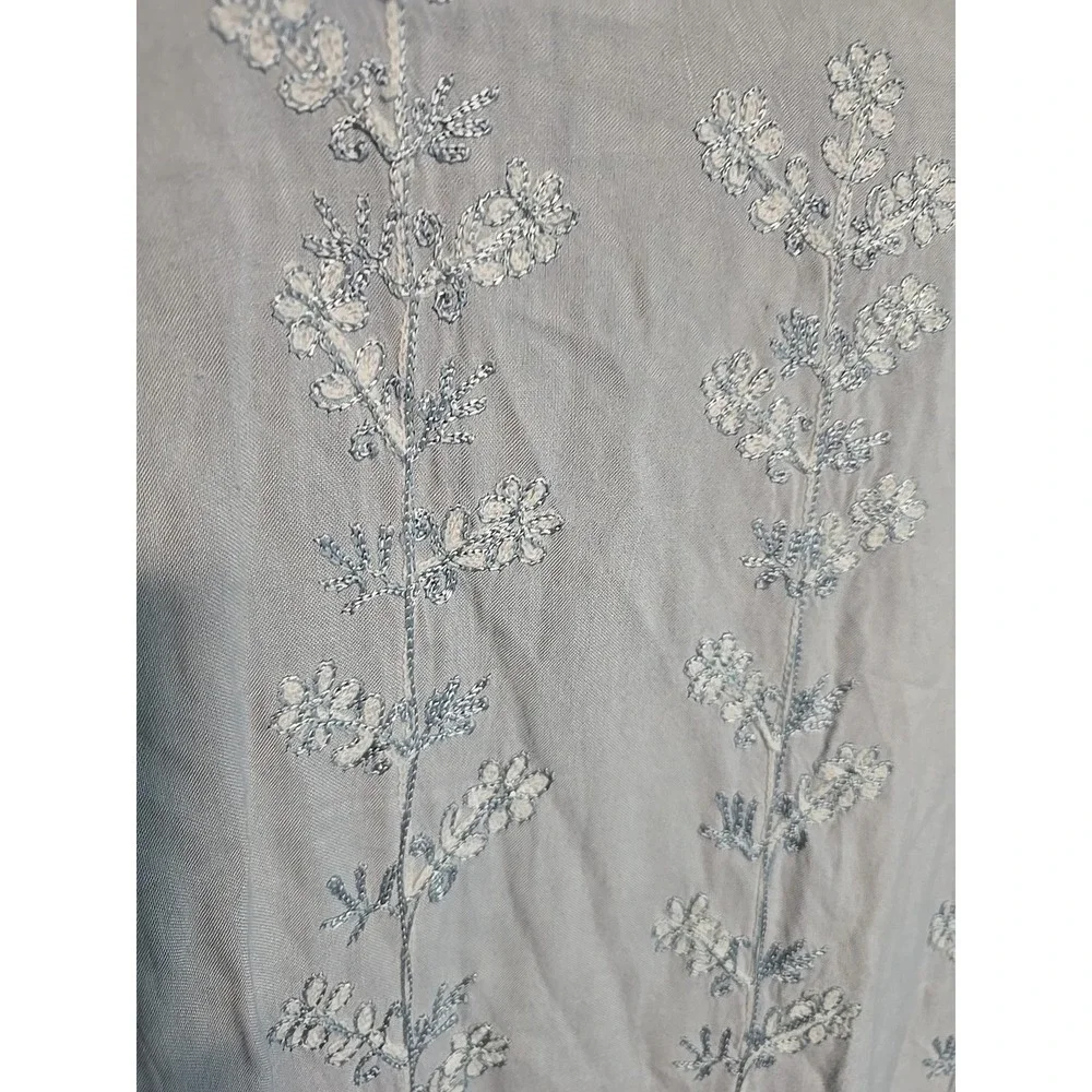 Vintage 1990s Sz Small Embroidered Maxi Dress Blue Sky Floral Tie Back Summer - Picture 3 of 10